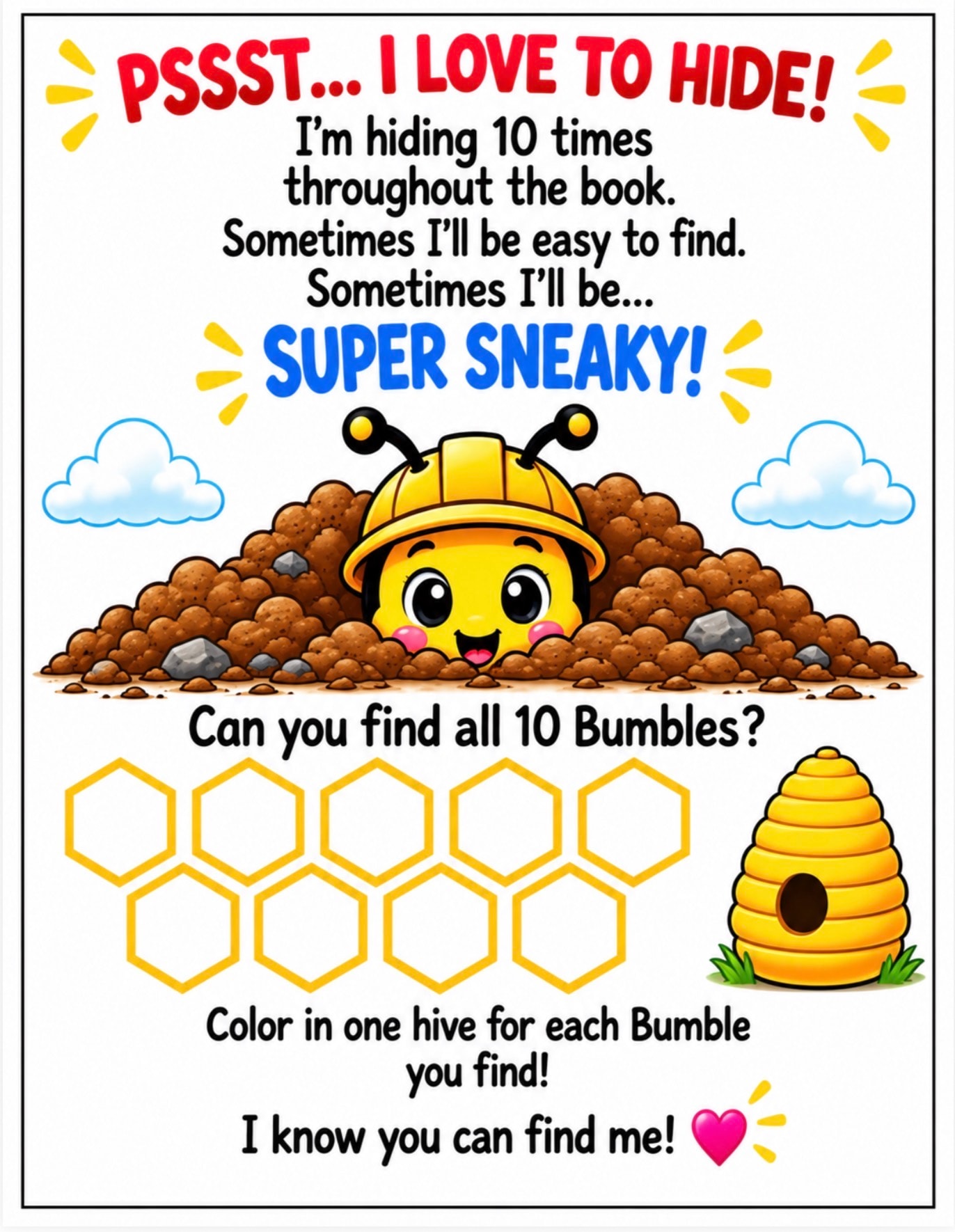 Bumbles hide and seek activity page